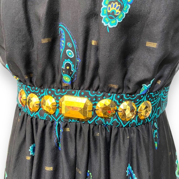 Tibi Dress Maxi Halter Neck Silk Black Green Paisley Embellished Occasion 10 12 - Picture 3 of 16